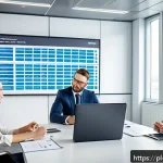 BB 세일즈 프로세스 개선을 위한 리소스 최적화 방안 - A modern office scene showing a diverse Polish sales team engaged in a dynamic meeting about time ma...