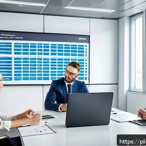 BB 세일즈 프로세스 개선을 위한 리소스 최적화 방안 - A modern office scene showing a diverse Polish sales team engaged in a dynamic meeting about time ma...